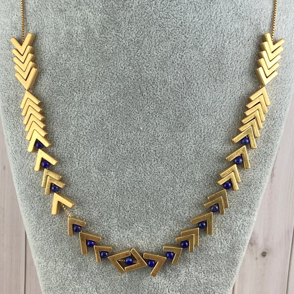 Madewell Yellow Gold Tone Lapis Arrow Stack Necklace